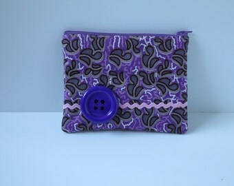 Sale 50% off Zipper pouch/make up purse - Purple & grey pattern (Ankara)