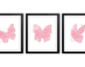 Butterfly Nursery Art, Pink and Gray Nursery, Butterflies, Nursery Decor, Baby Girl, Butterfly Artwork, Pictures for Girls Room - BS10