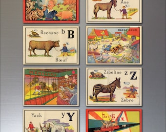 8 Vintage Retro French Children’s Alphabet Fridge Magnets - Shabby, Chic,