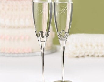 King and Queen Elegant Wedding Flutes Engraved Fairytale Wedding