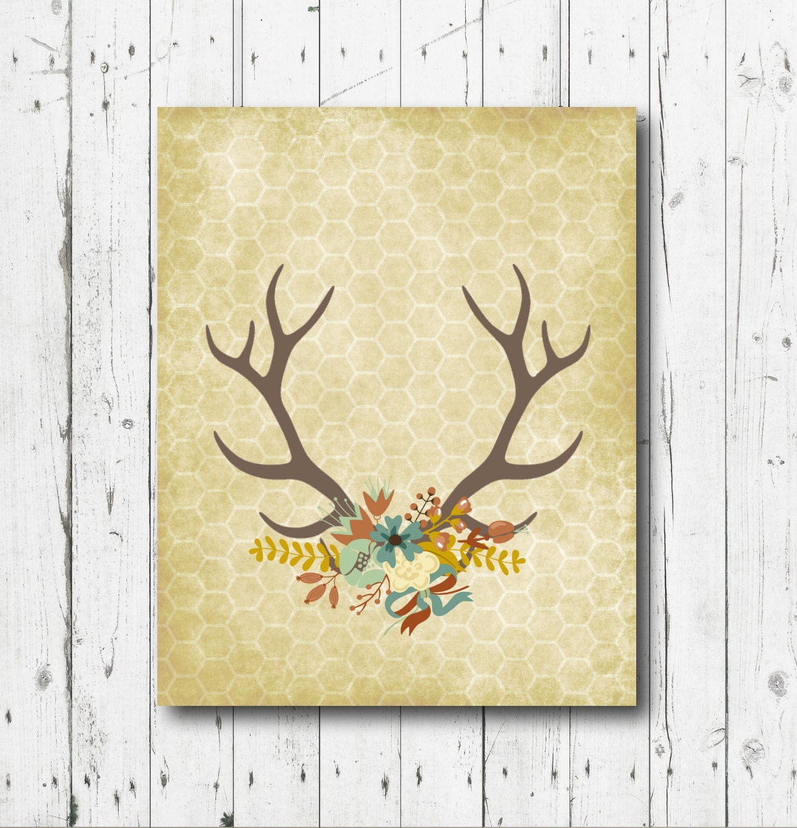 Deer antler decor wall art with flowers 8x10 by HeartOfLifeDesign