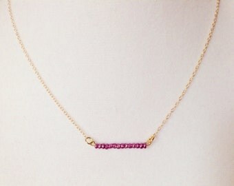 Metallic purple necklace, seed bead necklace ,minimalist necklace, everyday simple necklace, gold dainty necklace , gold bar necklace