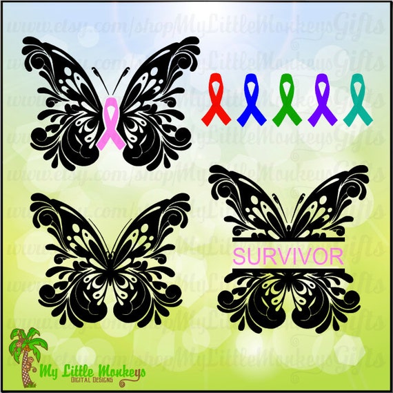 Download Flourished Butterfly Split with 6 Color Awareness Ribbon ...