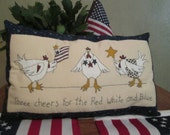 Hand Painted and Embroidered Patriotic Chicken Pillow