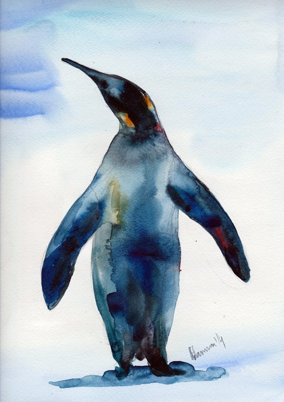 Penguin picture nursery art watercolor digital print A4