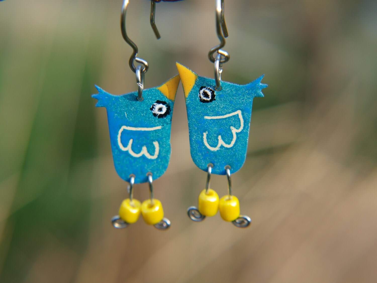 Funny Earrings Stainless Steel Blue Bird Funky by CinkyLinky
