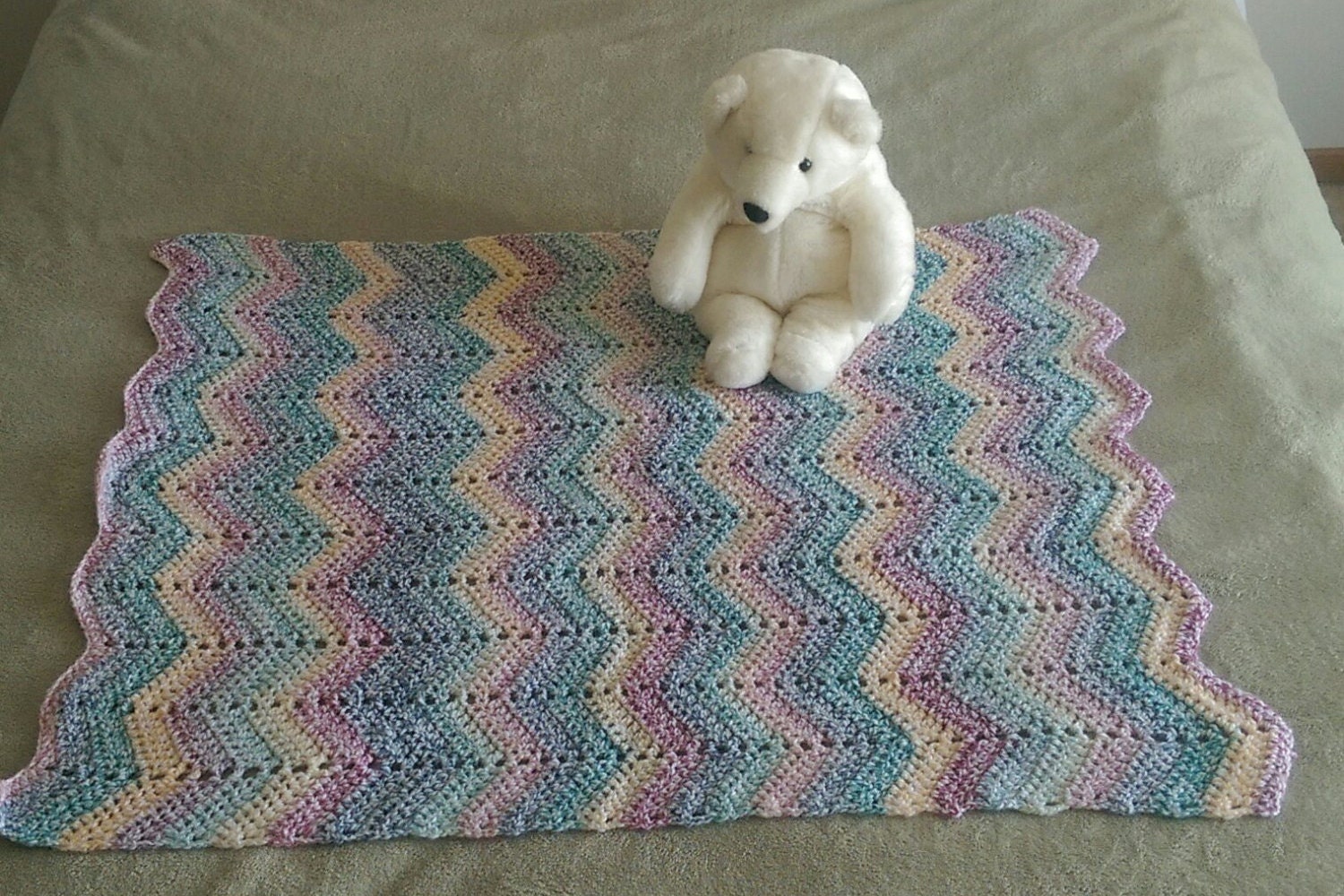 blanket bunny baby heirloom Chevron Baby Crochet Blanket Rainbow 30x34