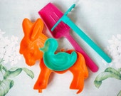 Soviet Beach Toys / Cute USSR Vintage Sand Box Kit / Beach Set of Toys for Toddlers: Shovel, Rake, Donkey & Duck Animal Coloured Sand Moulds