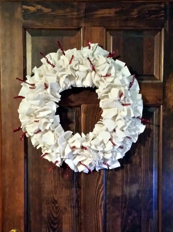 White Christmas Wreath Handmade 20 inch Fleece Rag Wreath
