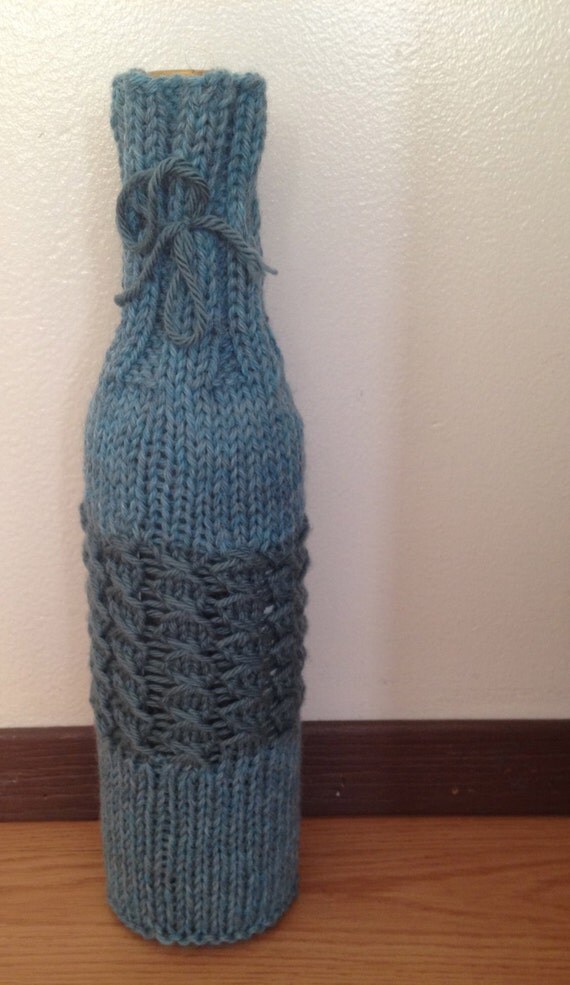 Items similar to Knitted Lace Panel Wine Bottle holder on Etsy