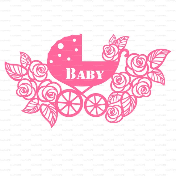 Download Items similar to Newborn Card baby carriage buggy flowers ...