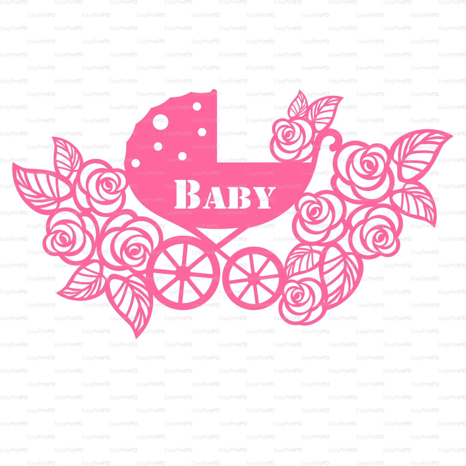 Download Newborn Card baby carriage buggy flowers lace svg dxf ai