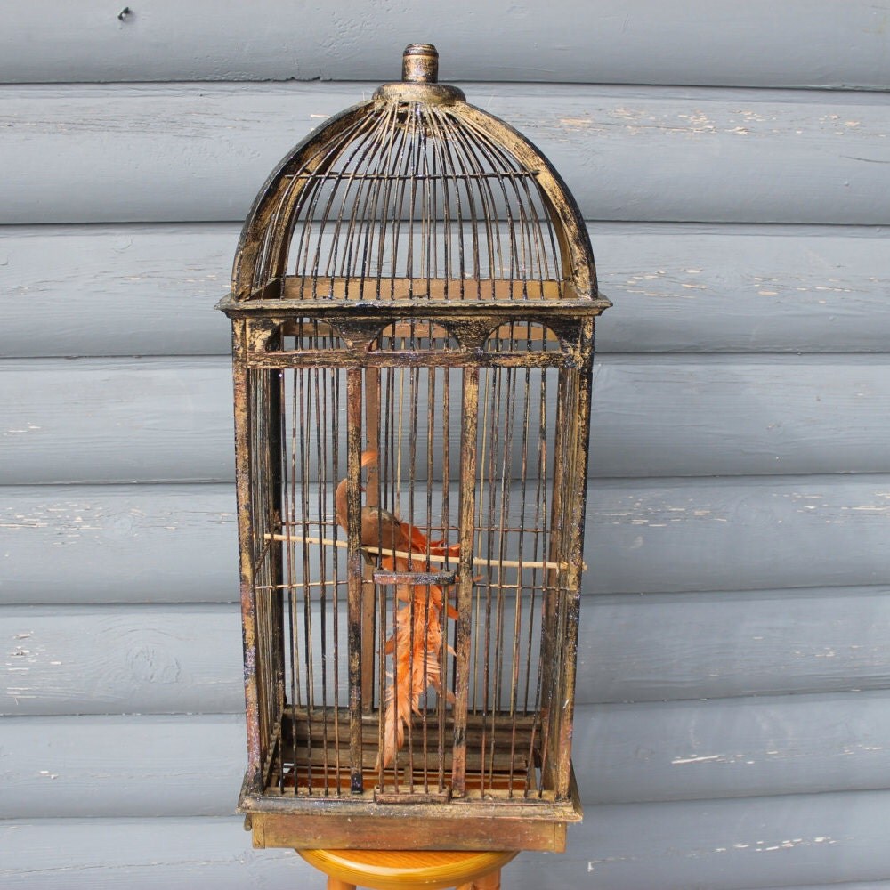 SALE Bronzy Colored Tall Funky Bird Cage Hand Crafted