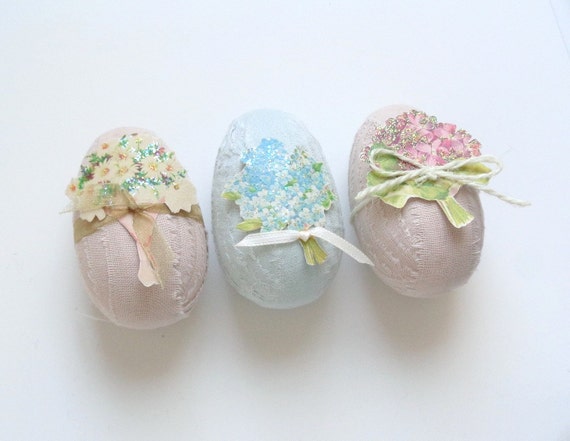 Handmade Shabby Chic Set of Three Farmhouse Easter Eggs