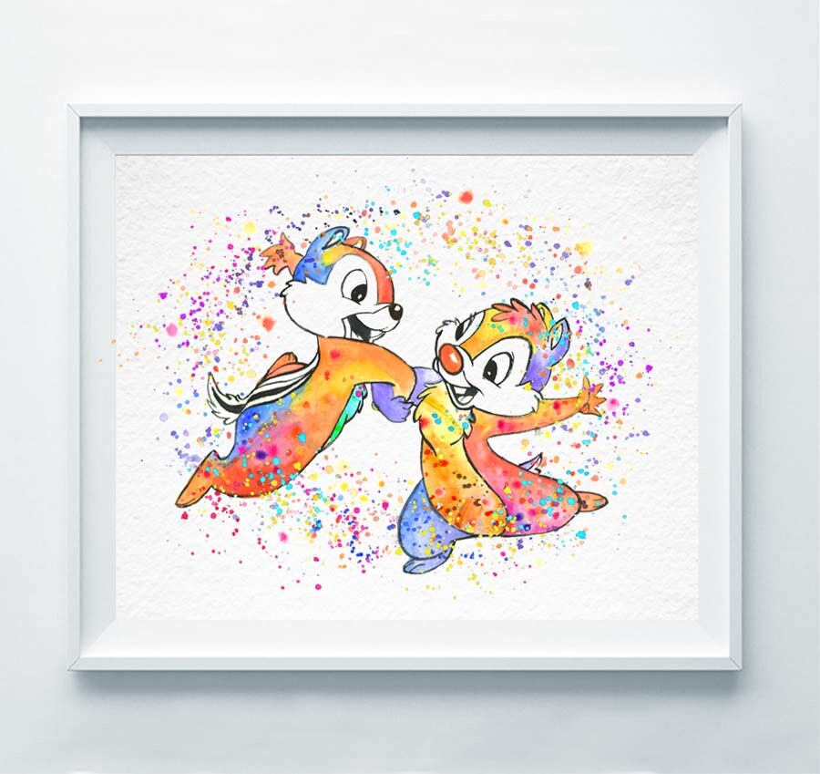 Chip and Dale 2 Art Print The Little Chipmunks Watercolor