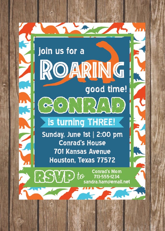 Printable Birthday Roaring Dinosaurs Boy Birthday Party Invitation [digital file 5x7]