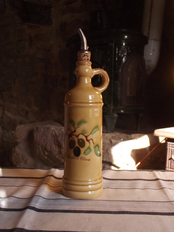 Vintage French Ceramic Olive Oil Jug by VintageFrenchThings