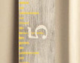 Nursery Decor - Growth Chart -Growth chart ruler- Whitewashed gray growth chart ruler with yellow accents and white horizontal numbers-