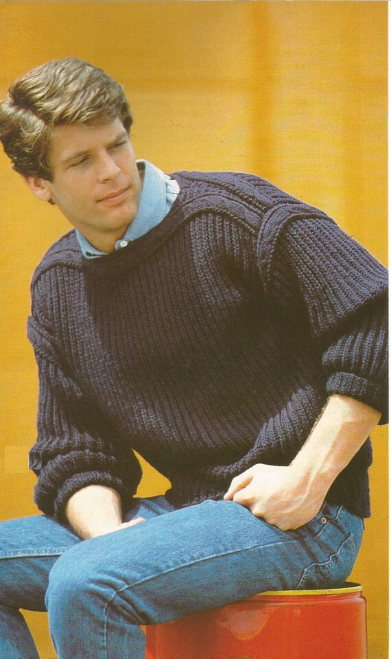 Vintage Mens Marine Army Ribbed Sweater Knitting PDF Pattern from ...