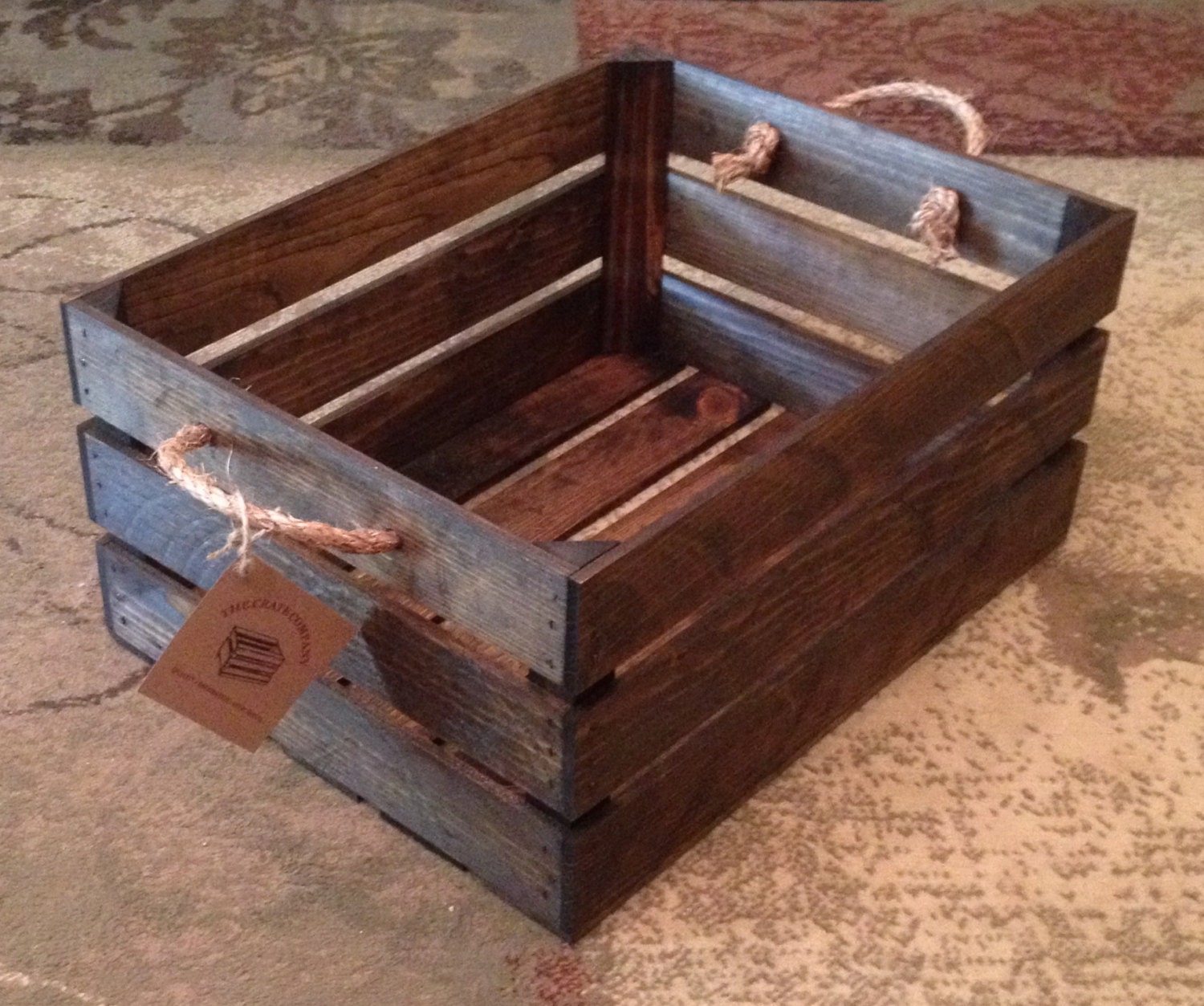 Large Wood Crate With Rope Handles 21L x 16W x 10D by TheCrateCo