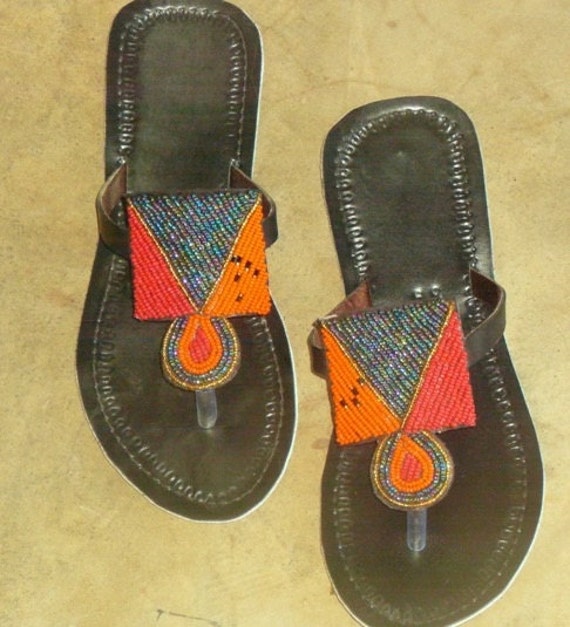 African Kenyan Handmade Colourful Beaded Sandals Flip-Flops