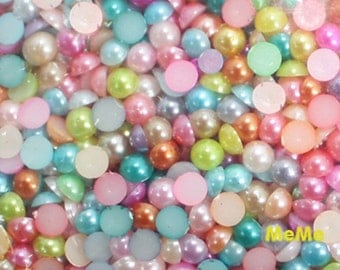 Mix Color 3 - 12 mm Flatback Acrylic Faux Pearl Round Beads Half Kawaii Cabochon Deco Den on Craft Phone Case DIY Deco P117