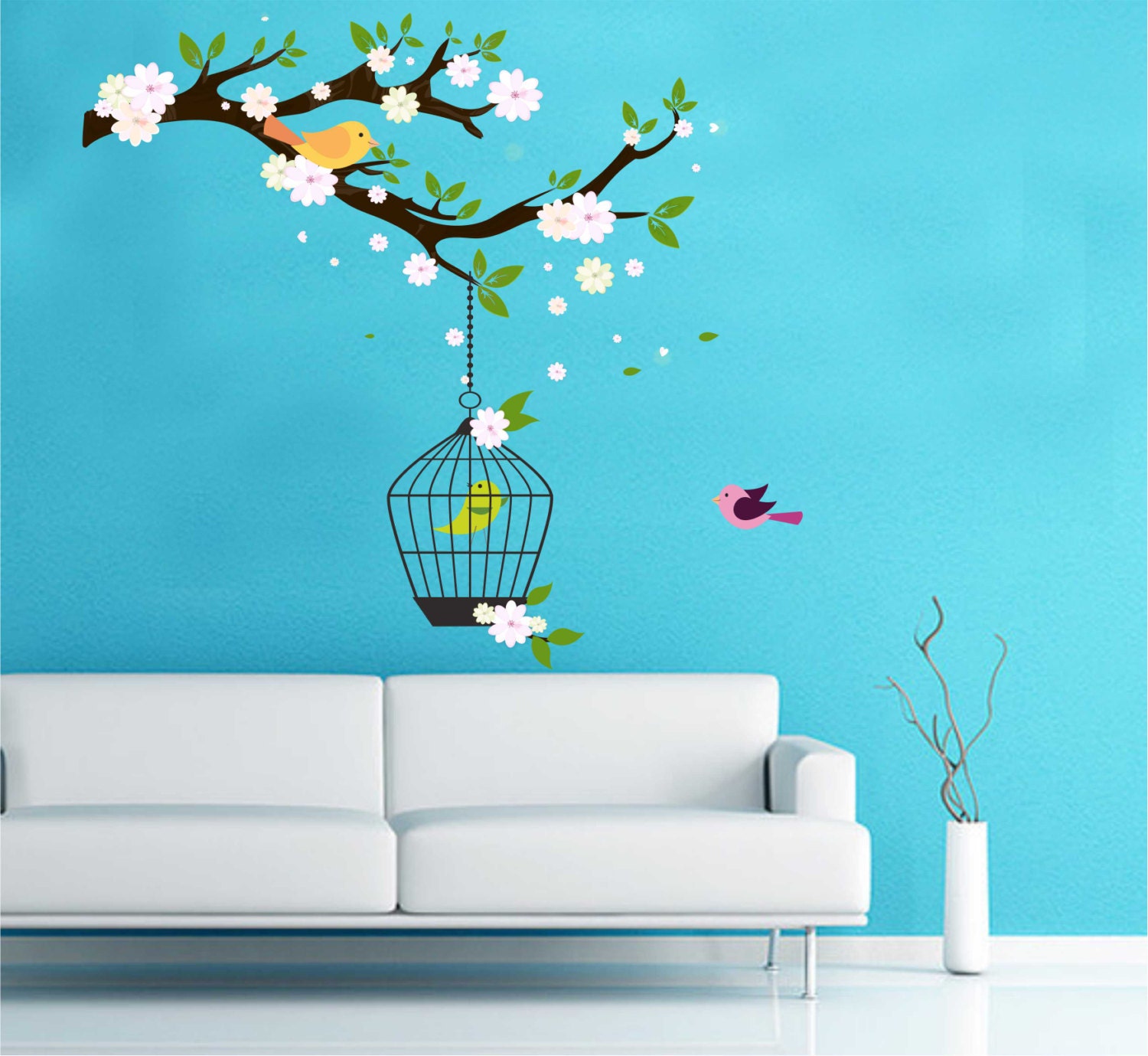 Bird Cage Wall Decal Reusable Vinyl Fabric Repositionable