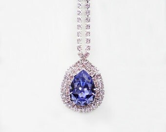 SUMMER SALE Provence Lavender Rhinestone Necklace Swarovski Lavender Periwinkle Wedding Jewelry Bridesmaid Jewelry MADE To Order