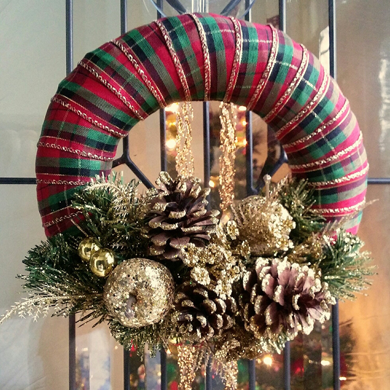 Designer Décor . Elegant Wreath . Christmas Wreath . Holiday Wreath . Winter Wreath . Plaid Wreath . Small Wreath