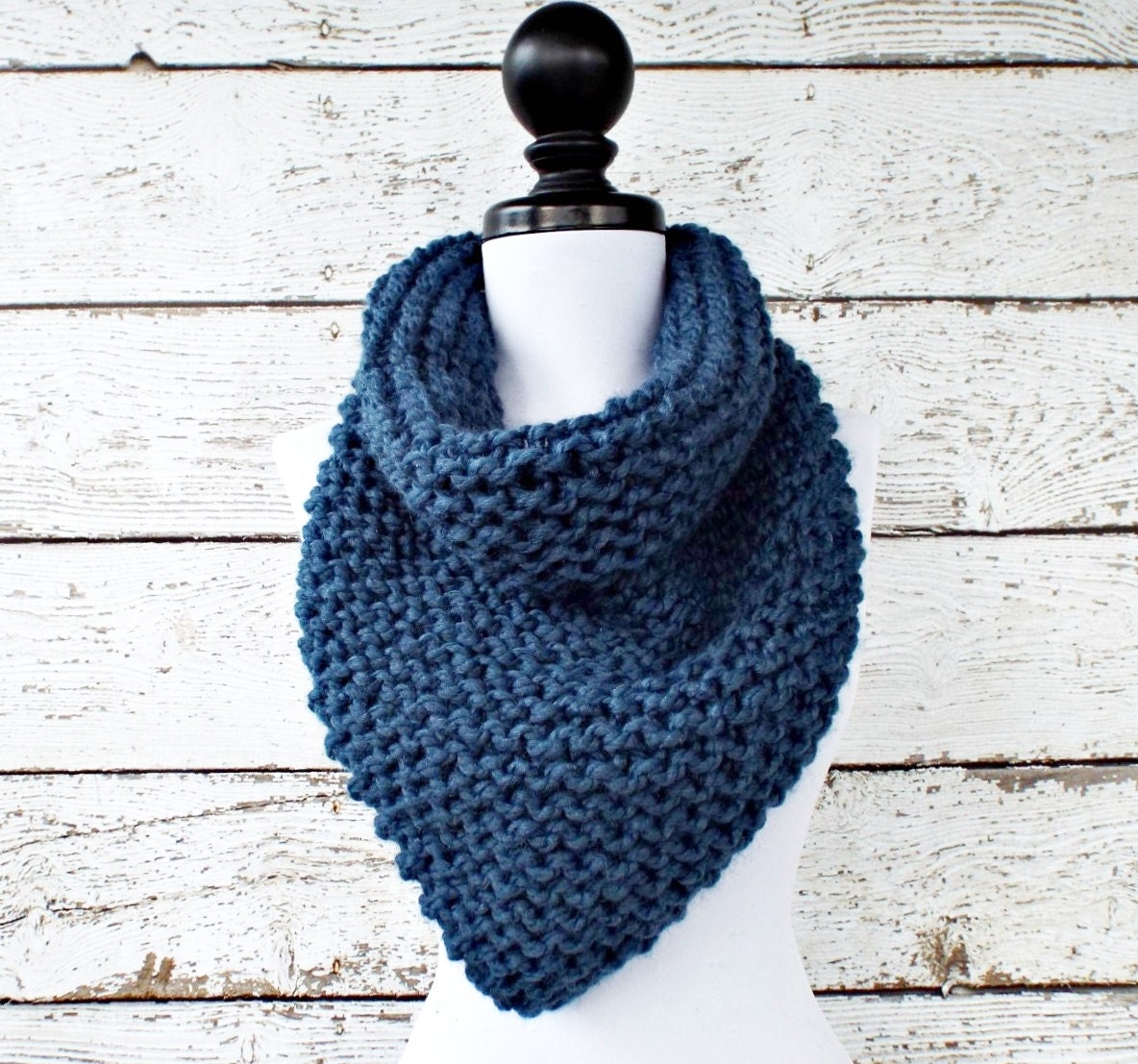 Womens Oversized Bandana Knit Cowl Denim Blue Scarf Chunky