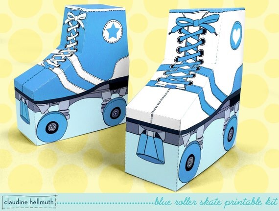 blue roller skates - favor boxes fit gift cards, candy, cookies and more party printable PDF kit - INSTANT download Il_570xn