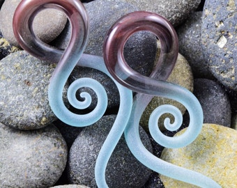 10G - 0G | Ice Seaglass | Mini Squids Made to Order - Glassheart Body Jewelry for Stretched Piercings - Handmade with Love in Portland, OR.