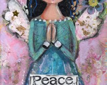 Angel of Peace Original Folk Art painting Childrens Art nursery wall art mixed media - il_214x170.727586482_sn34