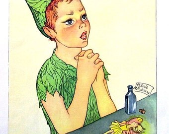 Peter Pan Prays for Tinker Bell - 1957 Vintage Book Page - Illustrated by Marjorie Torrey