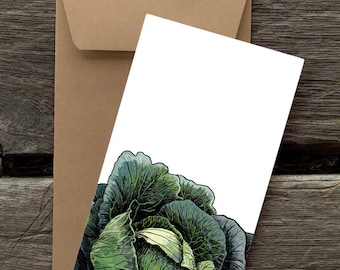 BF32: Cabbage - 8 Blank flat notecards and envelopes