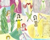 Ladies of Burlesque.  Original mixed media painting by Vivienne Strauss