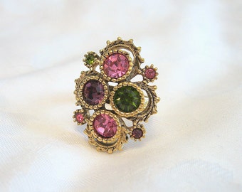 Vintage Sarah Coventry Ring Rhinestone Goldtone Adjustable