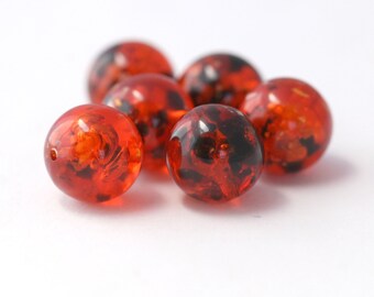 Vintage Orange Confetti Lucite Marble Round Beads 15mm (6)