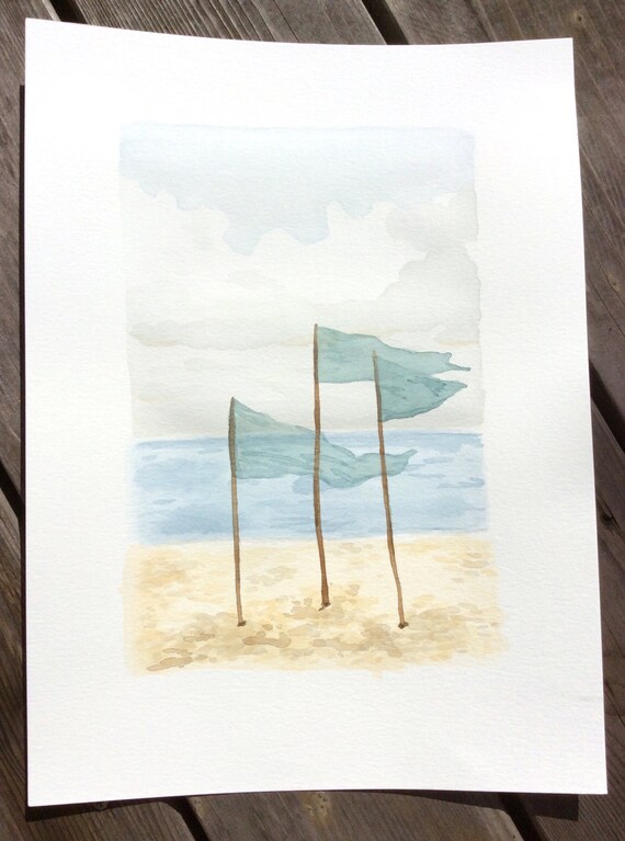 3 Flags original watercolor one of a kind by jennahazlett on Etsy