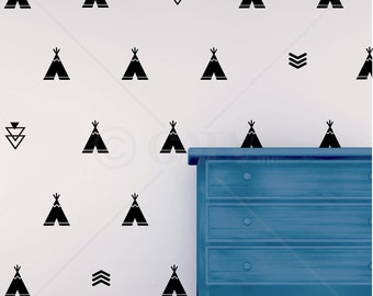 Set of 68 Tribal Decals Teepee arrow triangle kids room wall decal stickers