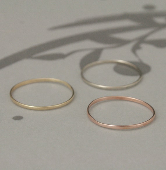 Rose, Yellow or White Gold Band--Solid 14K Super Skinny Minnie Plain ...