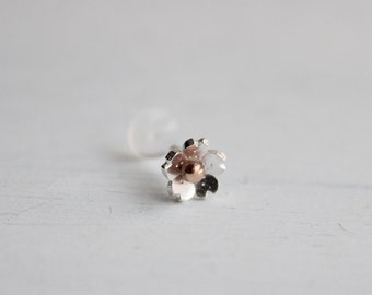 Cartilage Tragus, Tiny Cherry Blossom cartilage earring, Tragus stud with 16g bioplast retainer, cartilage earrings, Sakura stud