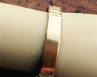 GEMEX Vintage ID Bracelet Goldtone. Made in USA 7" Expandable Can be Engraved Gift Box JB203