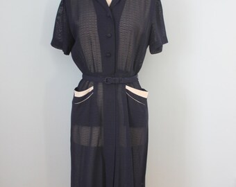 1940s dress / 40s sheer rayon dress /