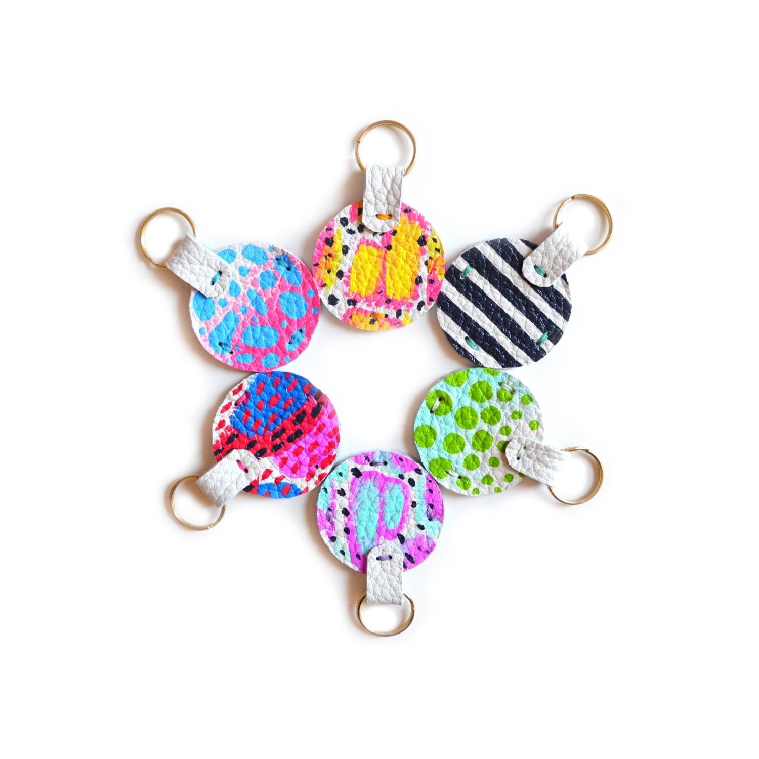 Leather Geometric Key Chain Art Key Fob Modern Key Holder