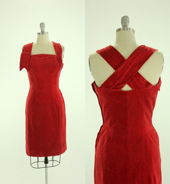 1950's Red Velvet Cocktail Dress S M Bernard's Original Junior