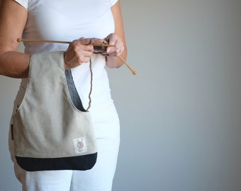 Yarn Bag, Knitting Bag, Knitter's gift, Linen Wristlet