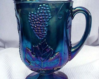 Blue Carnival Glass Water Pitcher Indiana Glass Home and Garden Kitchen and Dining Serveware Tableware Drink and Bareware Water Pitchers