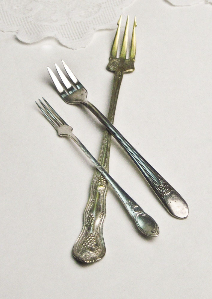 Tiny Silverplate Serving Forks Pickle Olive Strawberry Three