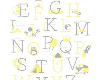 items similar to letterpress alphabet print in yellow